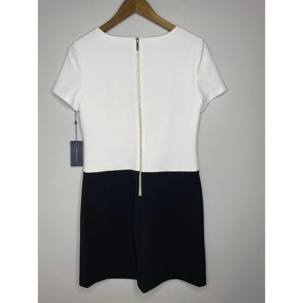Tommy Hilfiger Shift Dress Black White Gold Accents Size 6 Color Block *NWT $99 - Picture 3 of 9